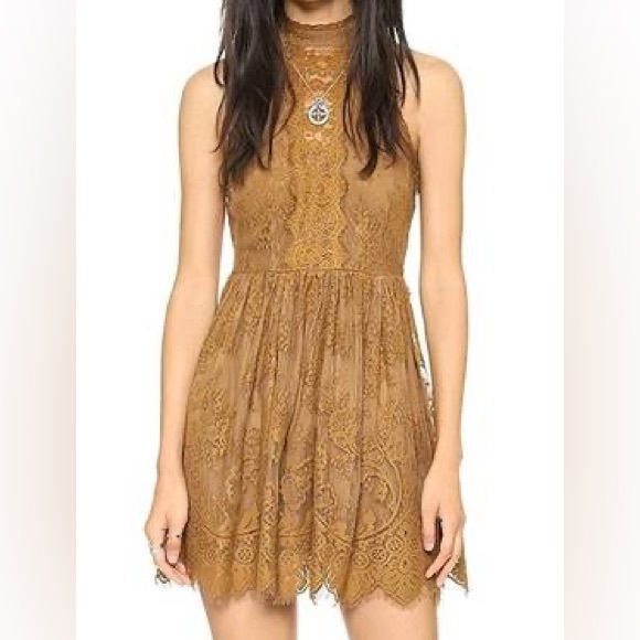 Free People Verushka Mock Neck Sleeveless Lace Floral Mini Dress Women’s Size 8 - Picture 5 of 5